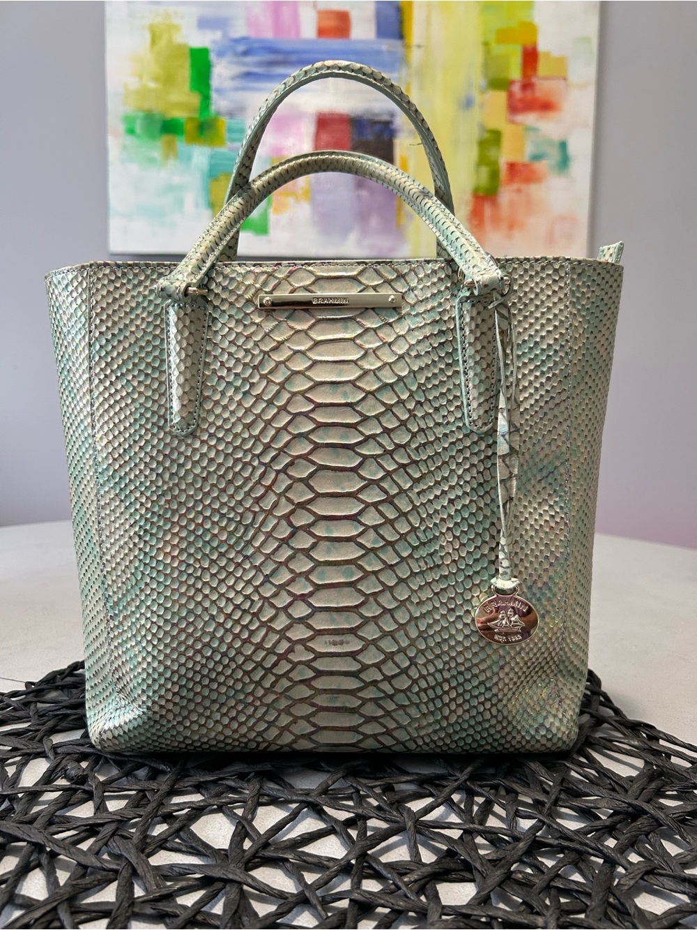 Brahmin Harrison Carryall Python Opal Seville Tote Bag